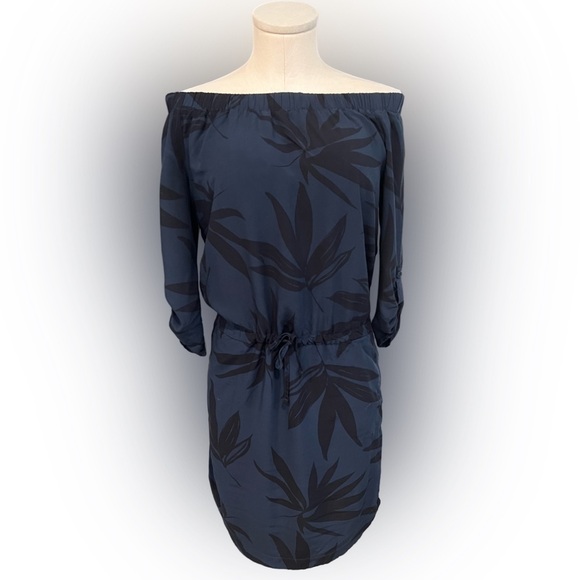 LOLE navy with black palm leaf print mini dress with draw strings - Picture 1 of 12